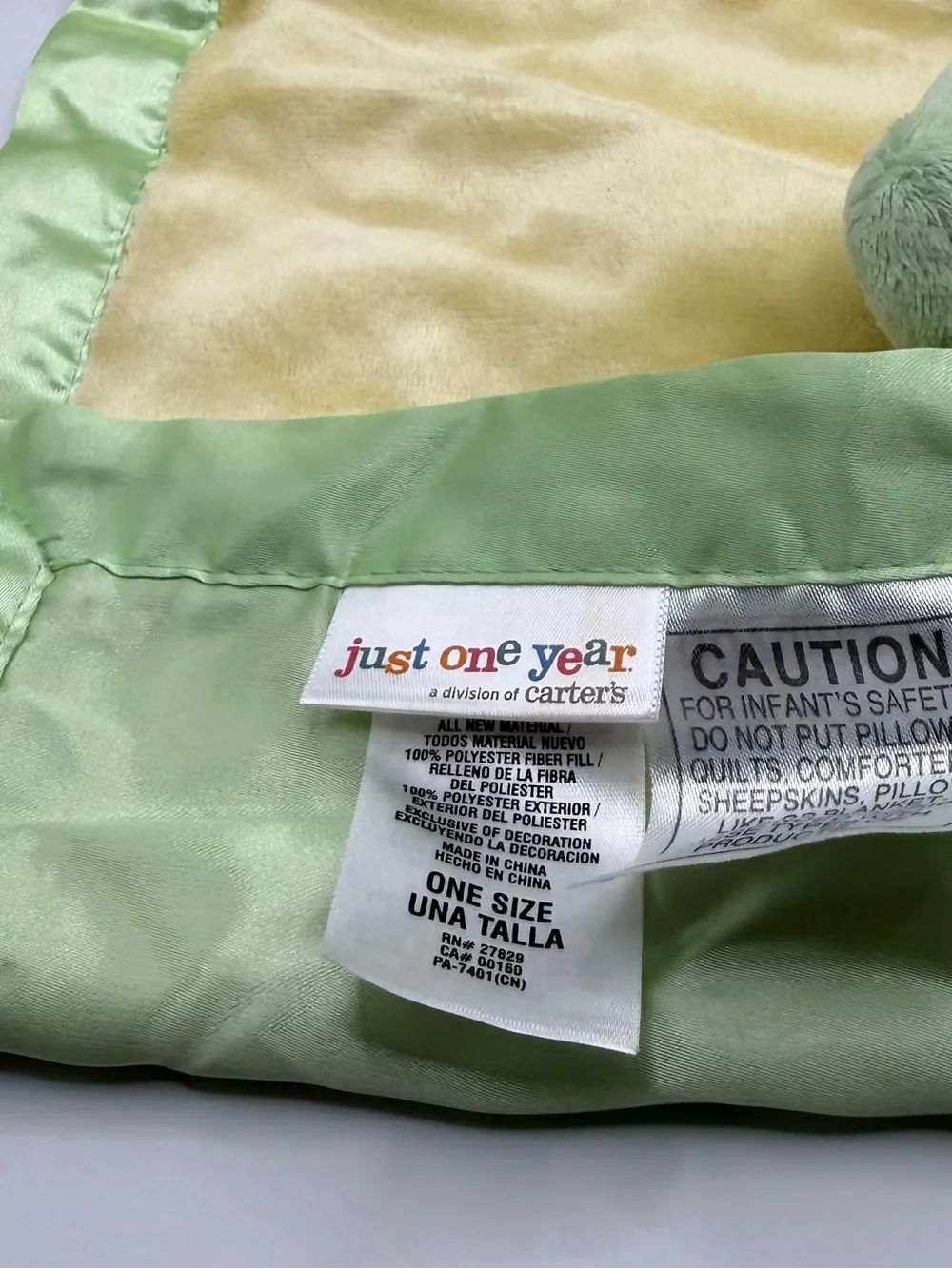 Carters Cutie Frog Just One Year Frog Lovey Security Blanket Satin Trim
